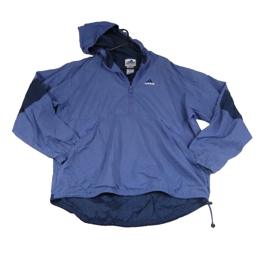 Vintage adidas Windbreaker Jacket Mens XL Blue Navy 1/4 Zip Pullover Anorak Hood